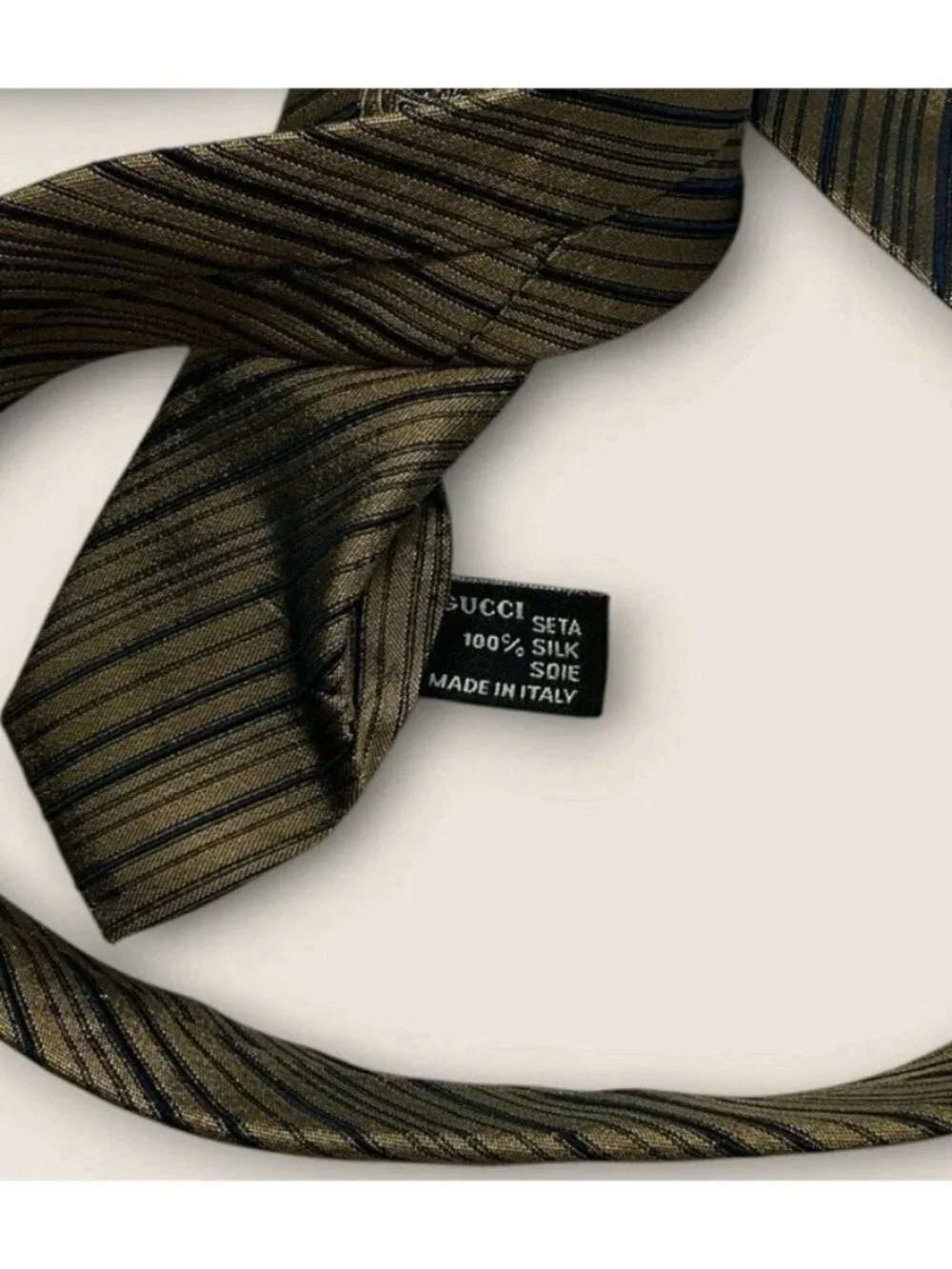 GUCCI Silk Tie ITALY Beige Black Striped W:3.7